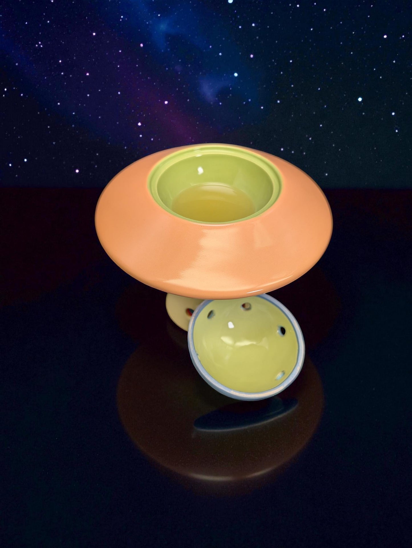 UFO Tea Light Wax Warmer: Peach and Blue
