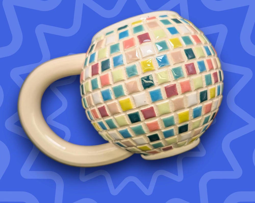 XL Handmade Disco Ball Mug: Blues and Greens