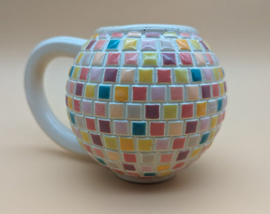 XL Handmade Disco Ball Mug: Pinks and Yellows
